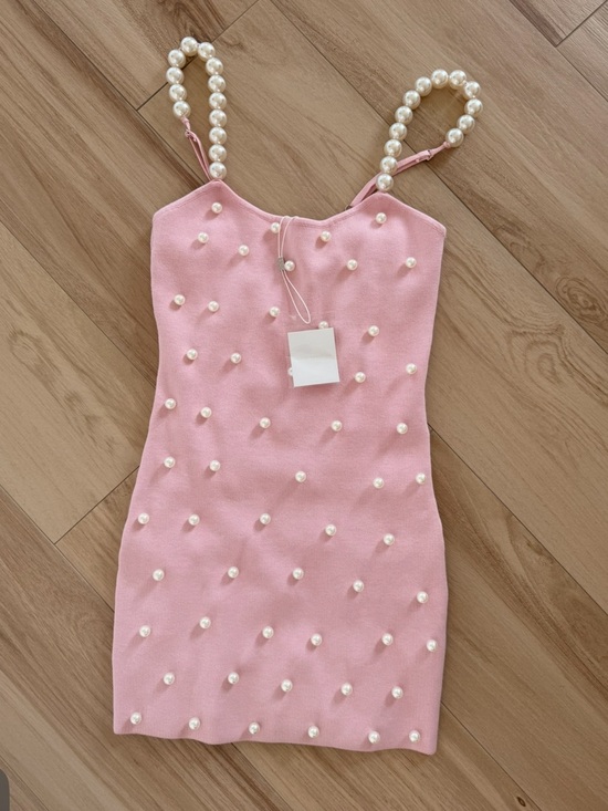 naked wardrobe Dresses & Skirts - naked wardrobe Pink Pearl-Strap Mini Dress